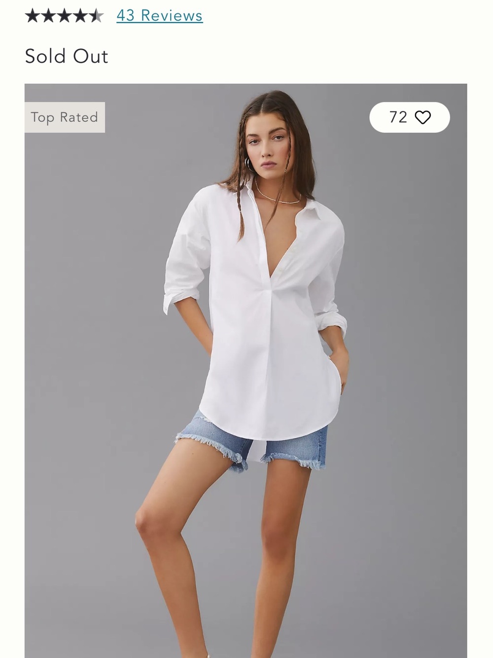 Anthropologie Classic  White Poplin Tunic Shirt - Perfect Capsule piece. XS. GUC